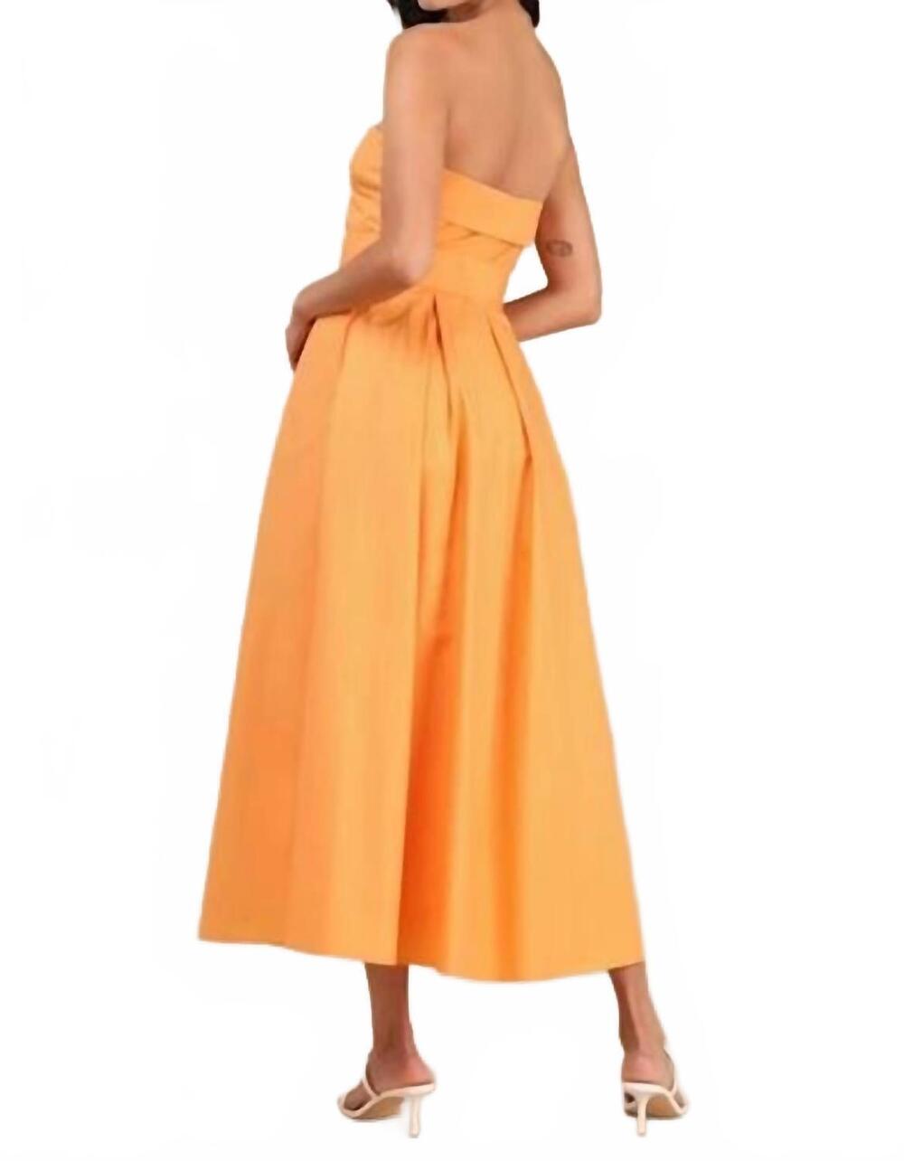 NEW LULUS trendsetting choice strapless midi dress with pockets in orange - Picture 3 of 3